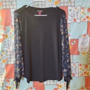 NWT VINCE CAMUTO TIE SLEEVE MIXED MEDIA BLOUSE